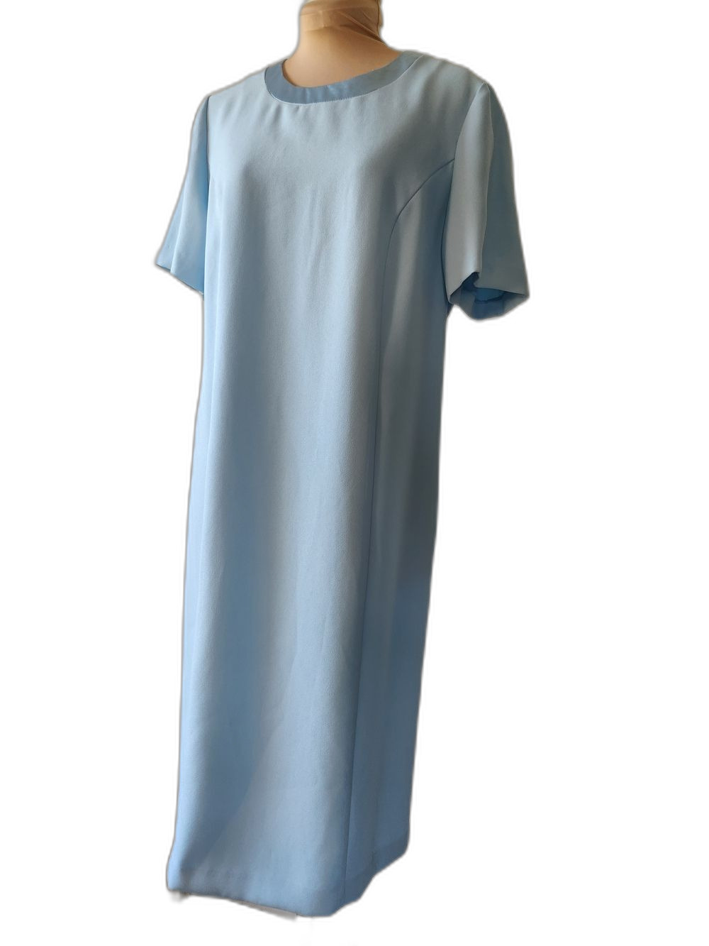 Vtg Powder Blue Satin Collar Sheath Dress